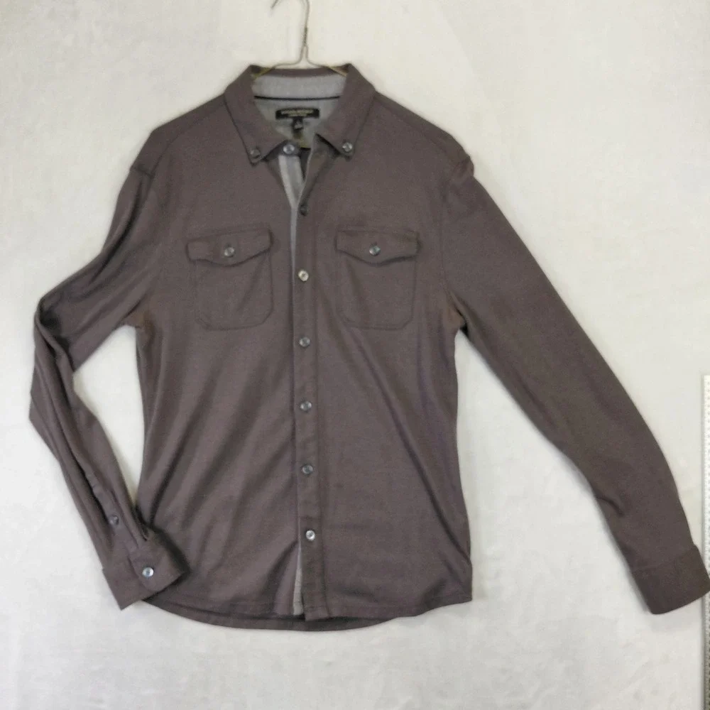 Banana Republic Luxury Touch Mens Small Gray Long Sleeve Button Down Shirt Pique